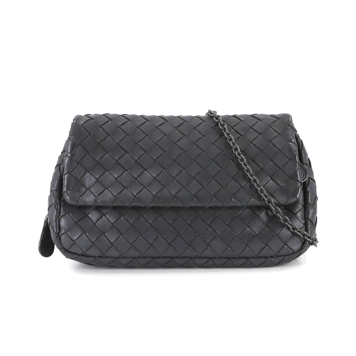 BOTTEGA VENETA イントレチャート チェーン ショルダー バッグ レザー ブラック 310774 ガンメタ 金具 Shoulder Bag ボッテガ ヴェネタ 90308264