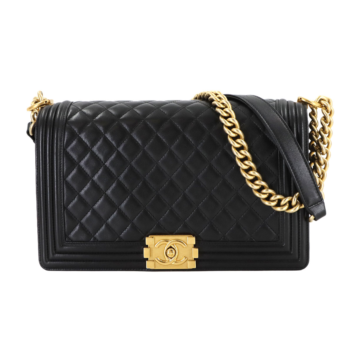 CHANEL ボーイシャネル ラージ チェーン ショルダー バッグ ラムスキン ブラック A92193 ゴールド 金具 Boy Chanel Bag シャネル 90308425