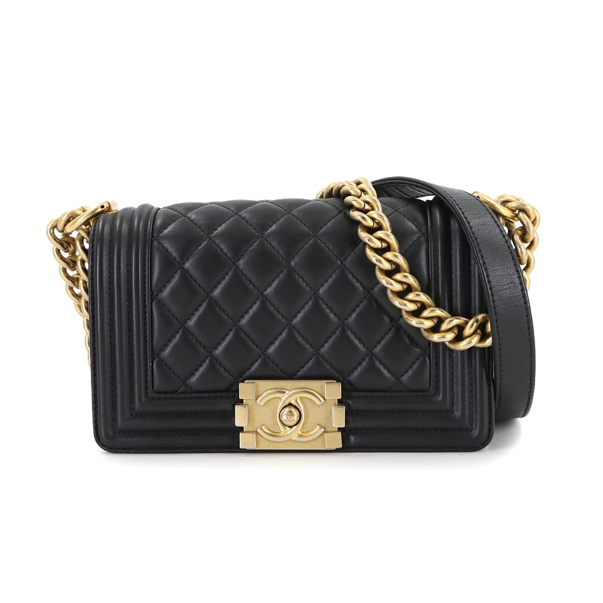 CHANEL ボーイシャネル スモール チェーン ショルダー バッグ ラムスキン ブラック A67085 ゴールド 金具 BOY CHANEL Small Bag シャネル 90308445
