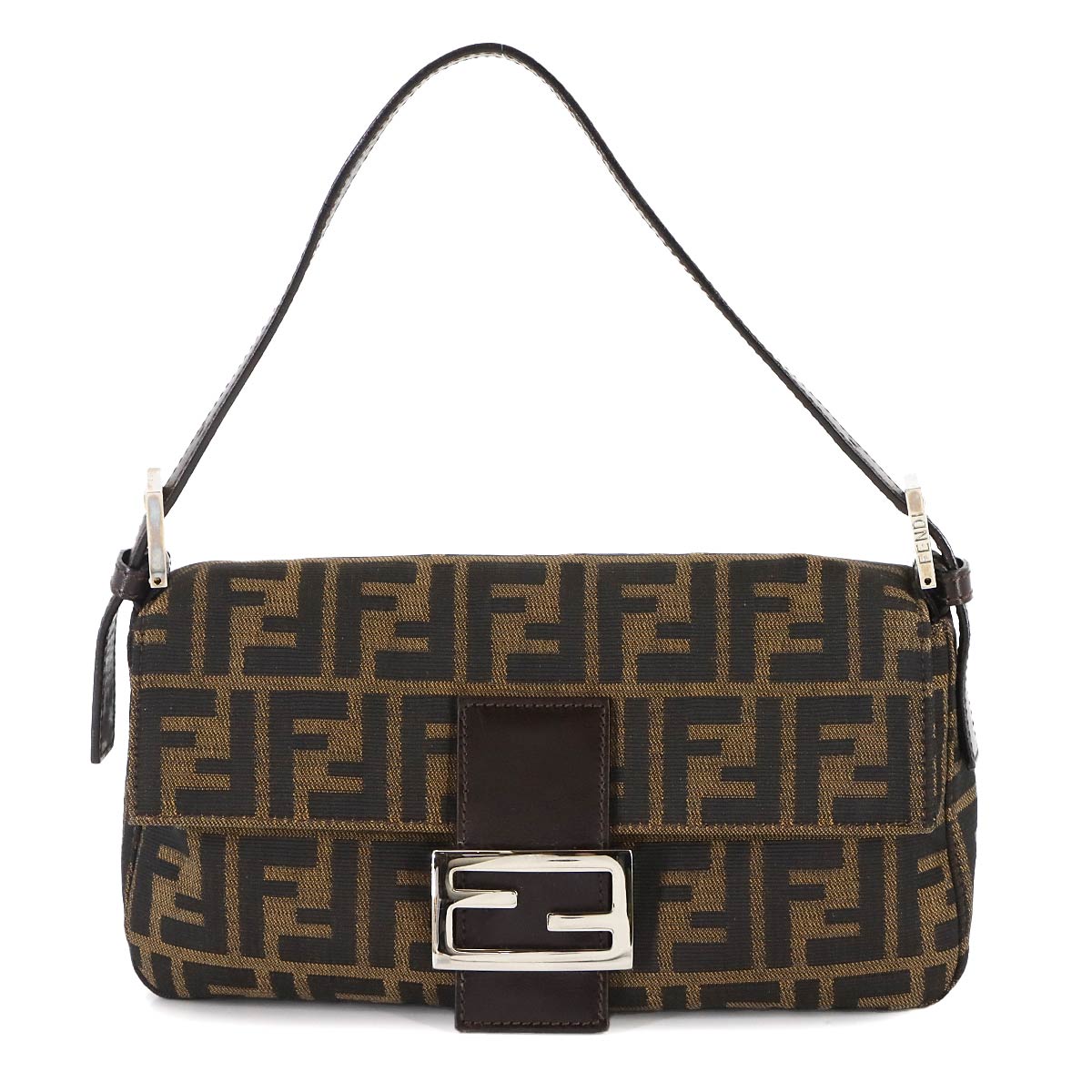 FENDI ズッカ マンマバゲット ショルダー バッグ キャンバス レザー ブラウン 26424 シルバー 金具 Zucca Mamma Baguette フェンディ 90308524