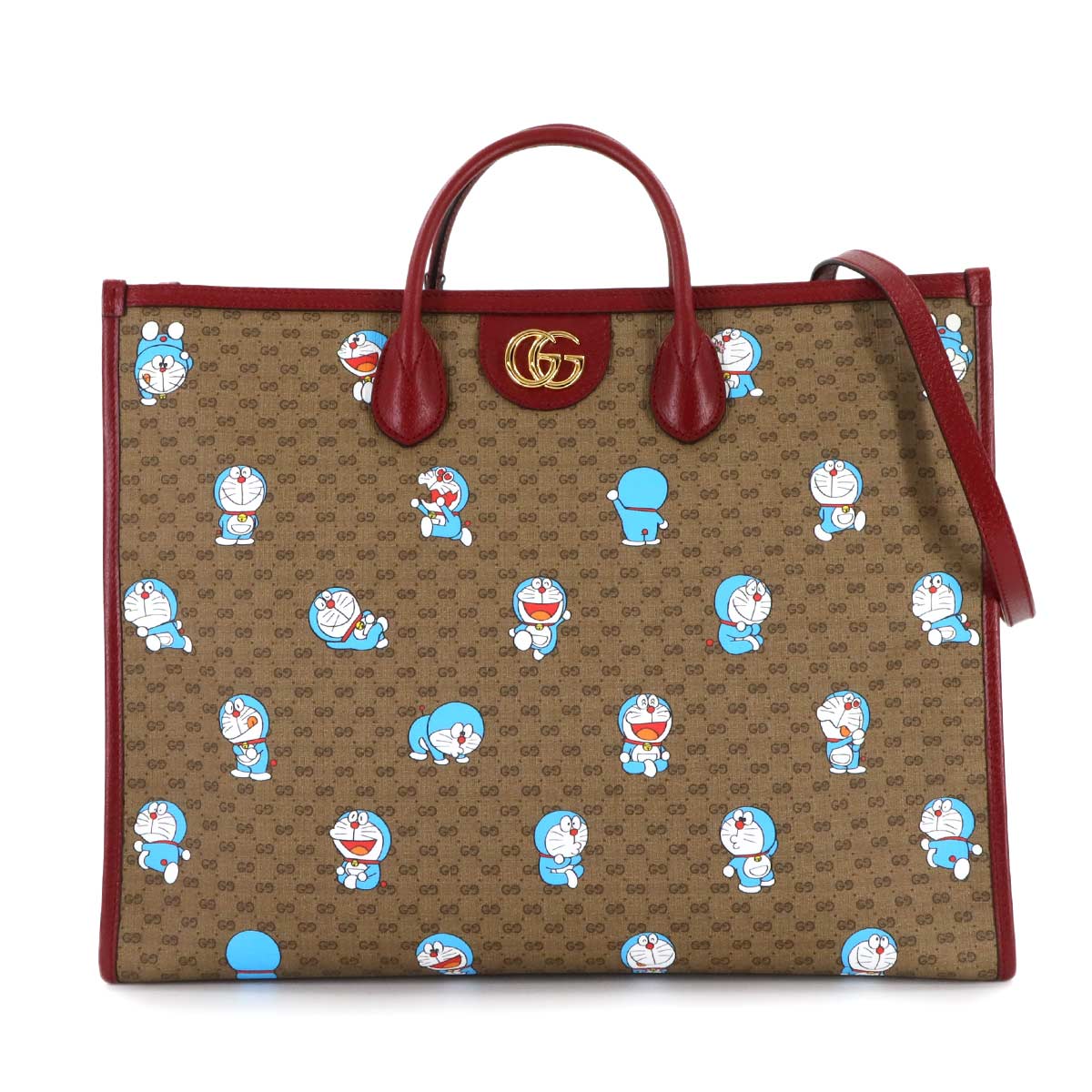 GUCCI ドラえもん ミニ GGスプリーム 2way ラージ トート ショルダー バッグ ブラウン レッド 653952 Doraemon Tote Bag グッチ 90308526