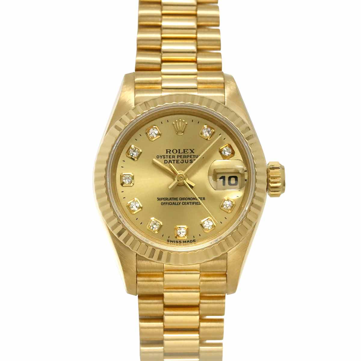 ROLEX デイトジャスト 69178G W番 レディース 腕時計 10P ダイヤ シャンパン 金無垢 K18YG イエローゴールド オートマ 自動巻き Datejust ロレックス 90303584