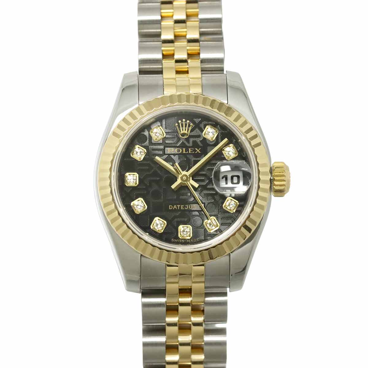 ROLEX デイトジャスト コンビ 179173G D番 レディース 腕時計 10P ダイヤ ブラックコンピュータ K18YG イエローゴールド 自動巻き Datejust ロレックス 90304142