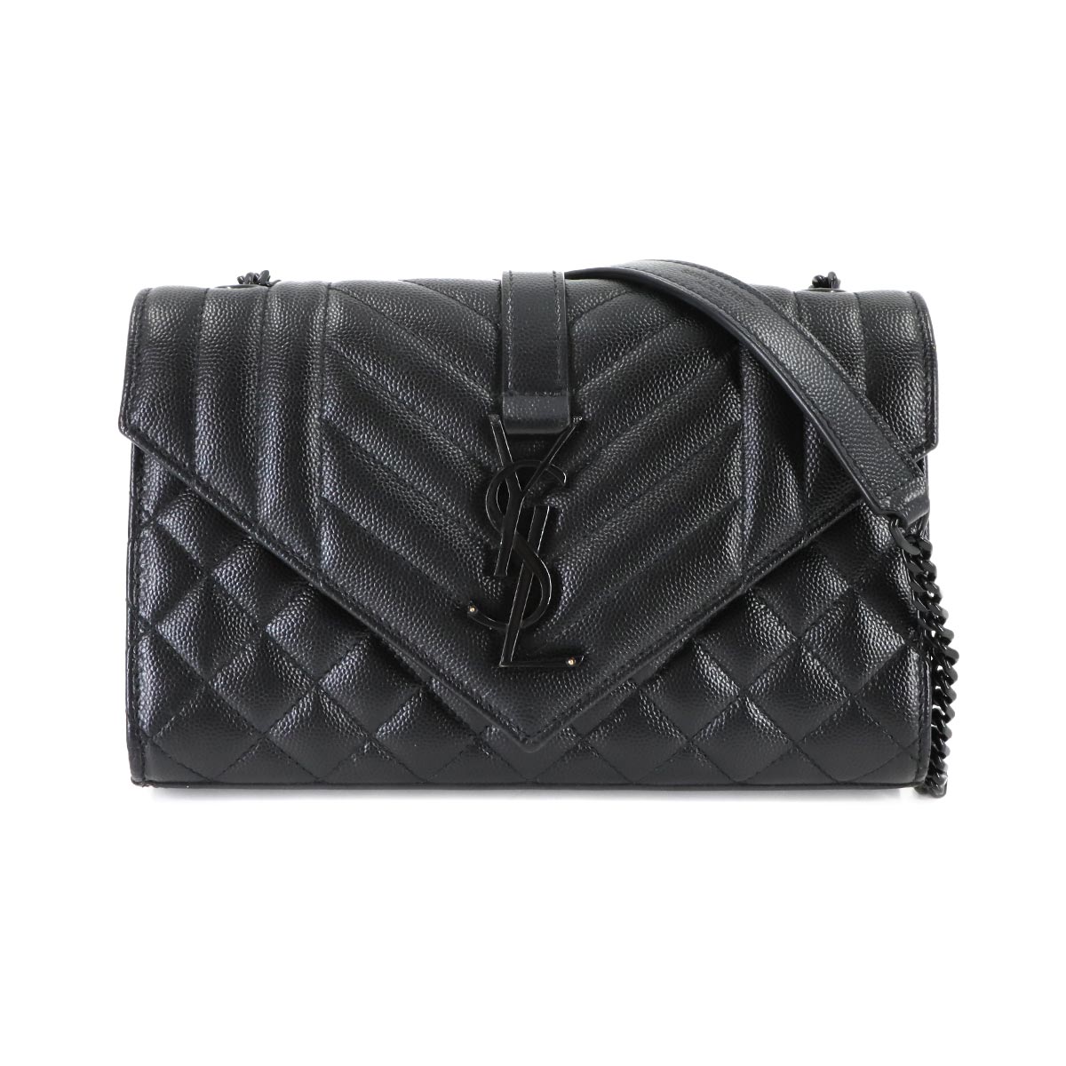 SAINT LAURENT エンヴェロップ スモール チェーン ショルダー バッグ レザー ブラック Envelope Small Bag サンローラン 90307141