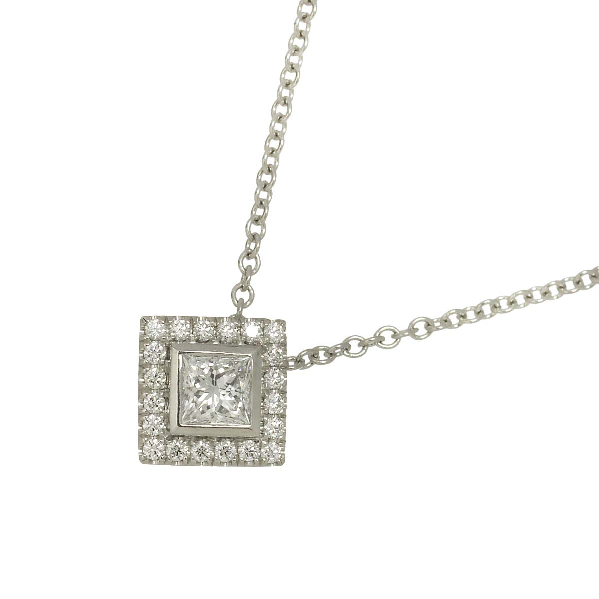 TIFFANY&CO. スクエア ダイヤ ネックレス 40cm Pt プラチナ Diamond Necklace ティファニー 90306583
