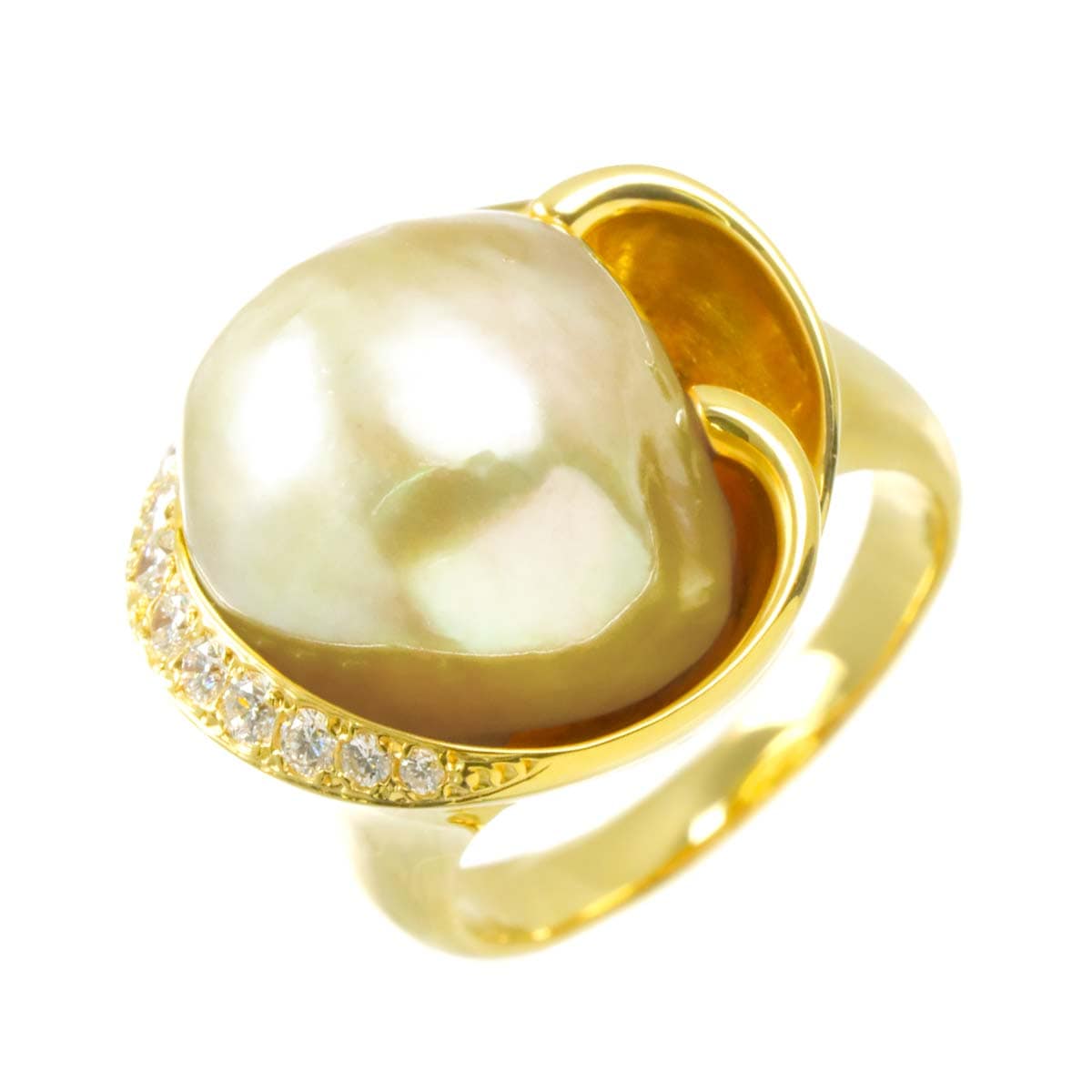 MIKIMOTO 17号 リング 白蝶真珠 ダイヤ K18 YG イエローゴールド 750 パール 指輪 Pearl Ring【ソーティング付き】ミキモト 90309396