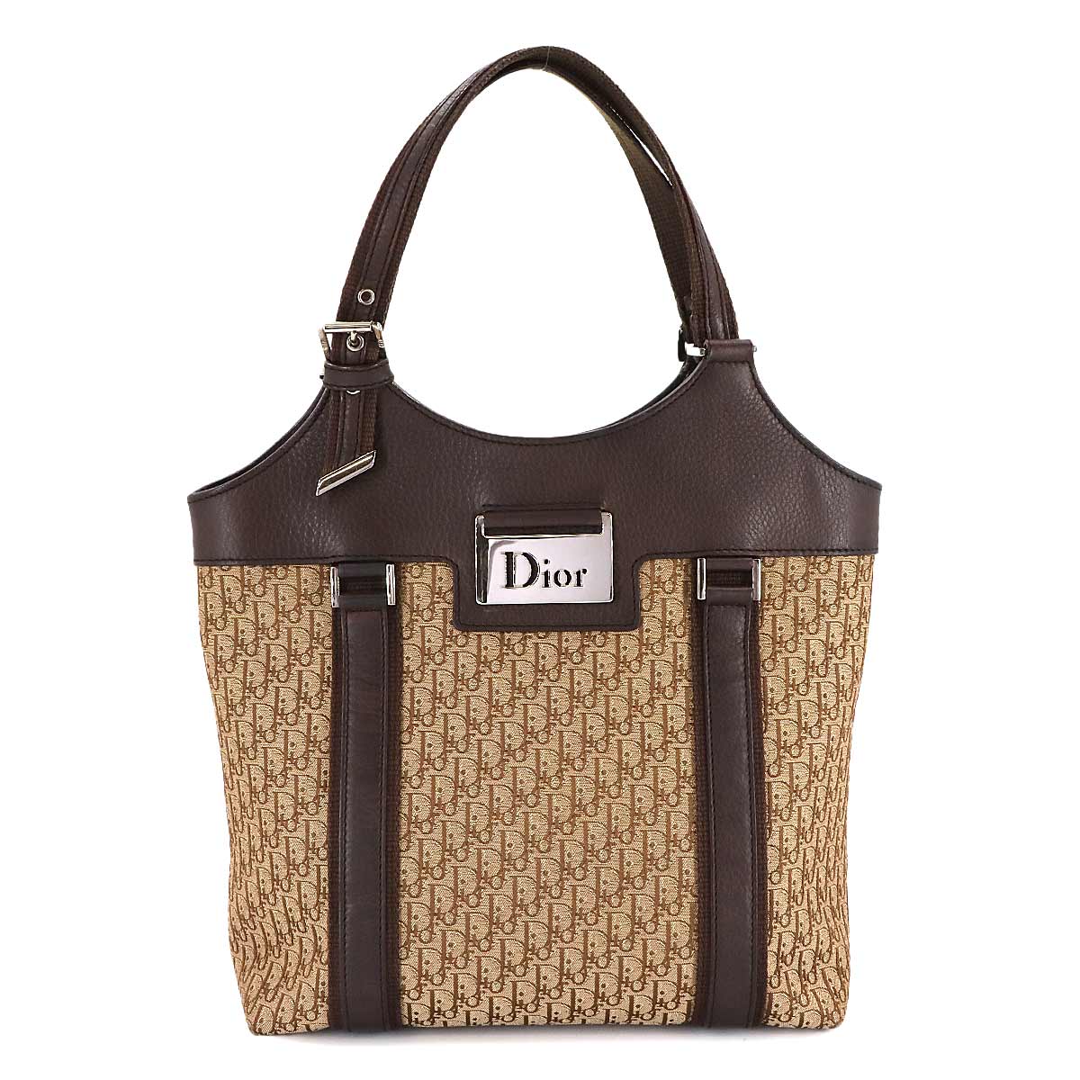 Christian Dior ディオリッシモ ストリートシック トロッター トート バッグ キャンバス レザー ブラウン Tote Bag クリスチャン ディオール 90306082