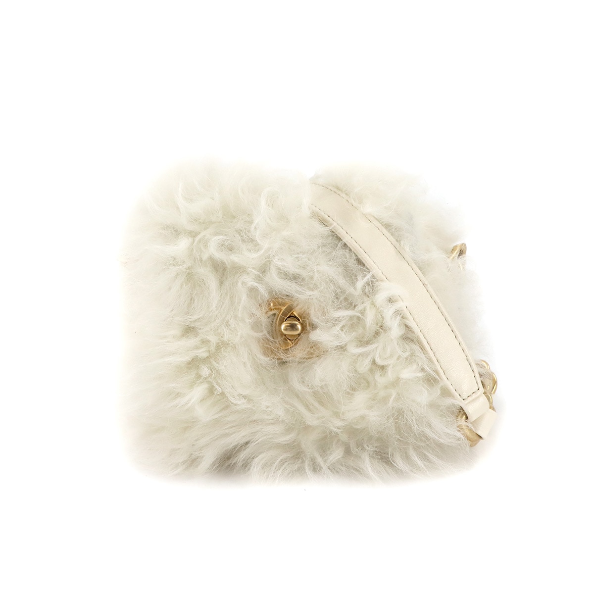 CHANEL ファー チェーン ショルダー バッグ シアリング レザー ホワイト Fur Chain Shoulder Bag シャネル 90307187