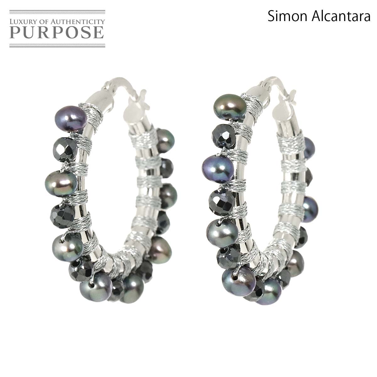 SIMON ALCANTARA フープ ピアス 真珠 ヘマタイト K14 WG ホワイトゴールド 585 パール Earrings Pierced サイモンアルカンタラ 90305524
