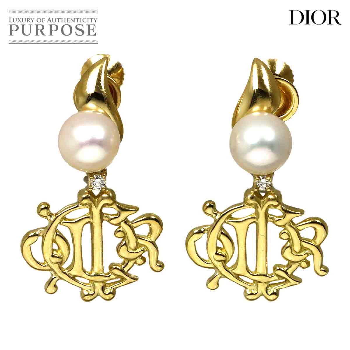 Dior アコヤ真珠 7.2mm ダイヤ イヤリング K18 YG イエローゴールド 750 Akoya Pearl Earrings ディオール 90306815