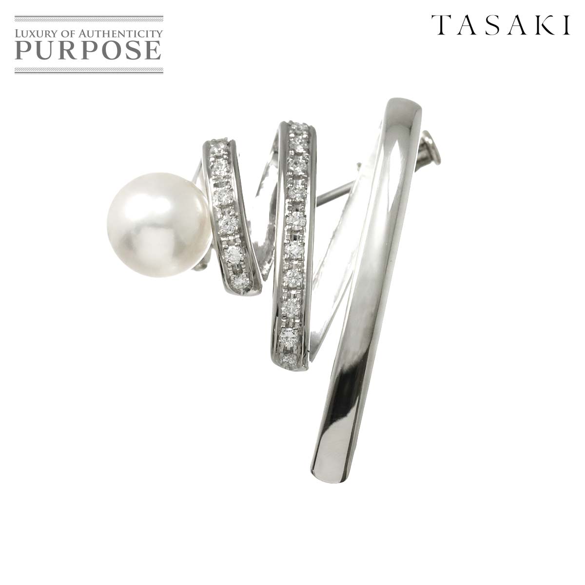 TASAKI アコヤ真珠 7.9mm ダイヤ 0.14ct ブローチ Pt プラチナ パール 田崎真珠 Akoya Pearl Brooch タサキ 90307731