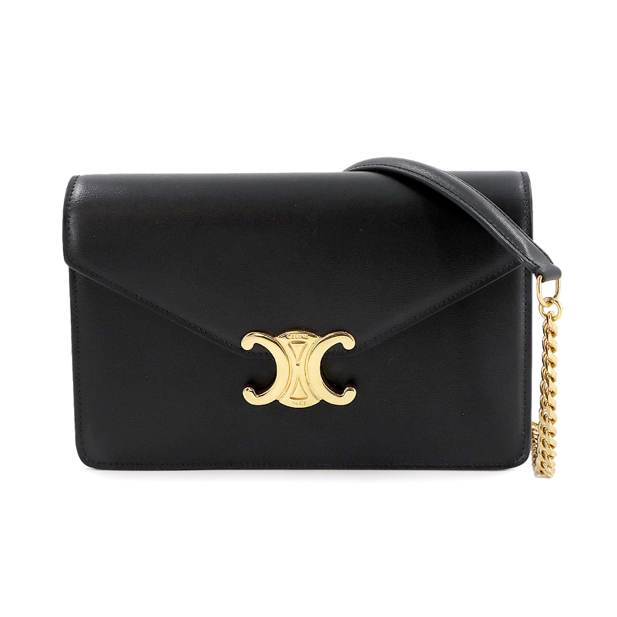 CELINE マーゴ トリオンフ チェーン ウォレット 長財布 レザー ブラック 10L033DPV ゴールド 金具 Margo Triomphe Wallet セリーヌ 90305405