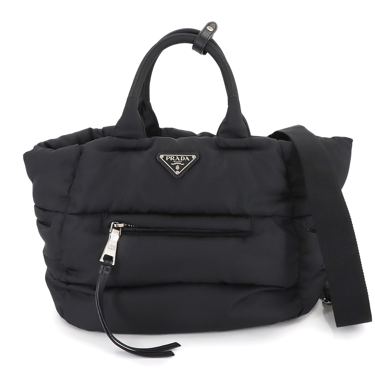 PRADA ボンバー 2way ハンド ショルダー バッグ ナイロン レザー ネロ BN2632 シルバー 金具 Bomber Hand Shoulder Bag プラダ 90307322
