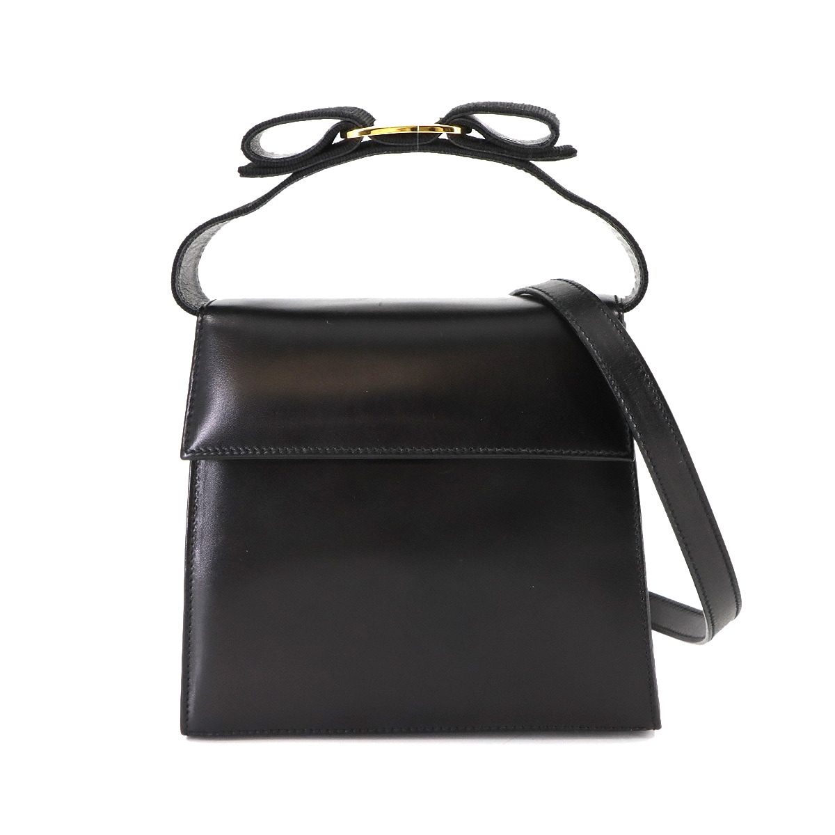 Salvatore Ferragamo ヴァラリボン 2way ハンド ショルダー バッグ レザー ブラック 213104 ゴールド 金具 Vara Hand Shoulder Bag サルヴァトーレ フェラガモ 90307850