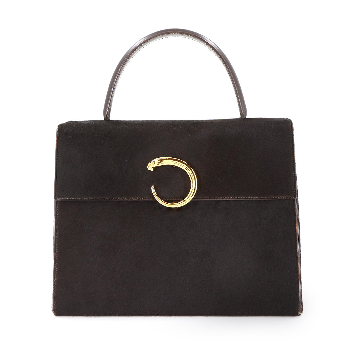 Cartier パンテール ハンド バッグ ハラコ レザー ブラウン ゴールド 金具 Panthere Bag カルティエ 90308266