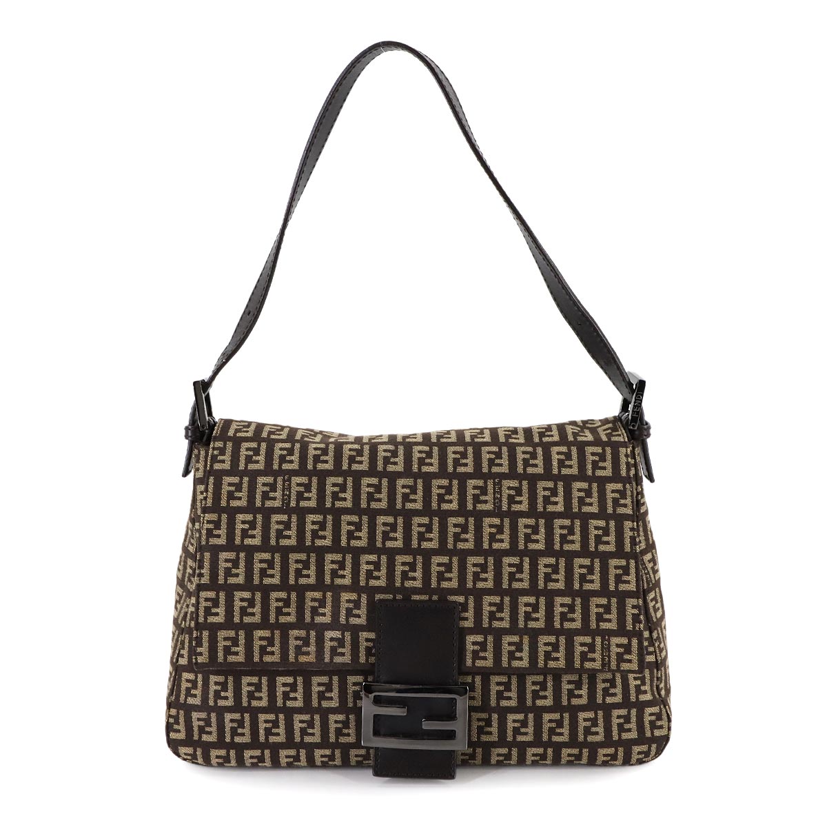 FENDI ズッキーノ マンマバゲット ショルダー バッグ キャンバス ベージュ ブラウン 8BR001 ガンメタ 金具 Zucchino Mamma Baguette フェンディ 90308430