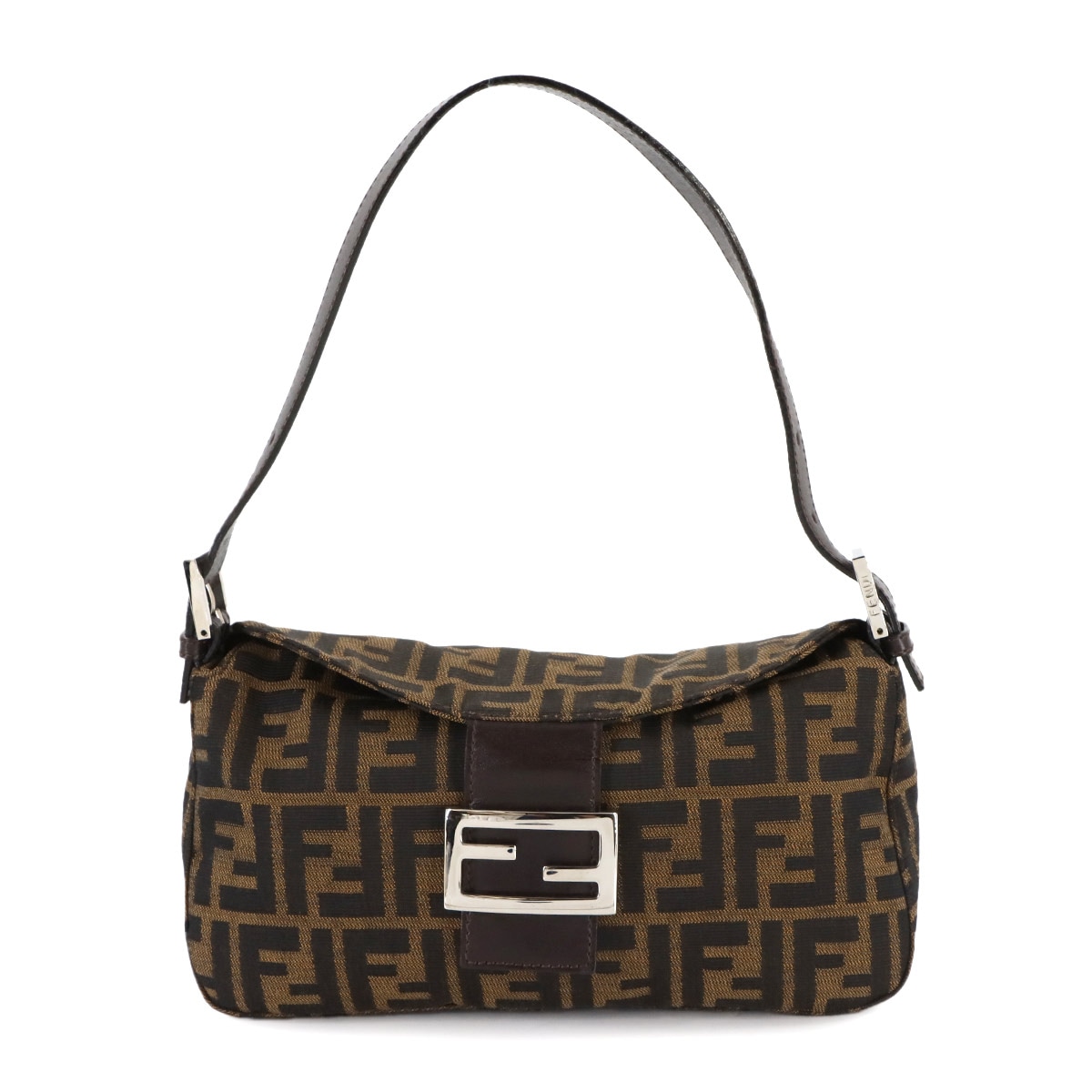 FENDI ズッカ ショルダー バッグ キャンバス レザー ブラウン 26725 シルバー 金具 Zucca Shoulder Bag フェンディ 90308464