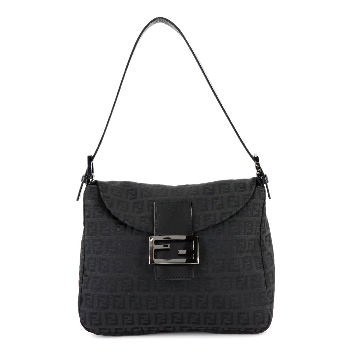 FENDI ズッキーノ マンマバケット ショルダー バッグ キャンバス レザー ブラック 8BR004 Mamma Baguette フェンディ 90308494