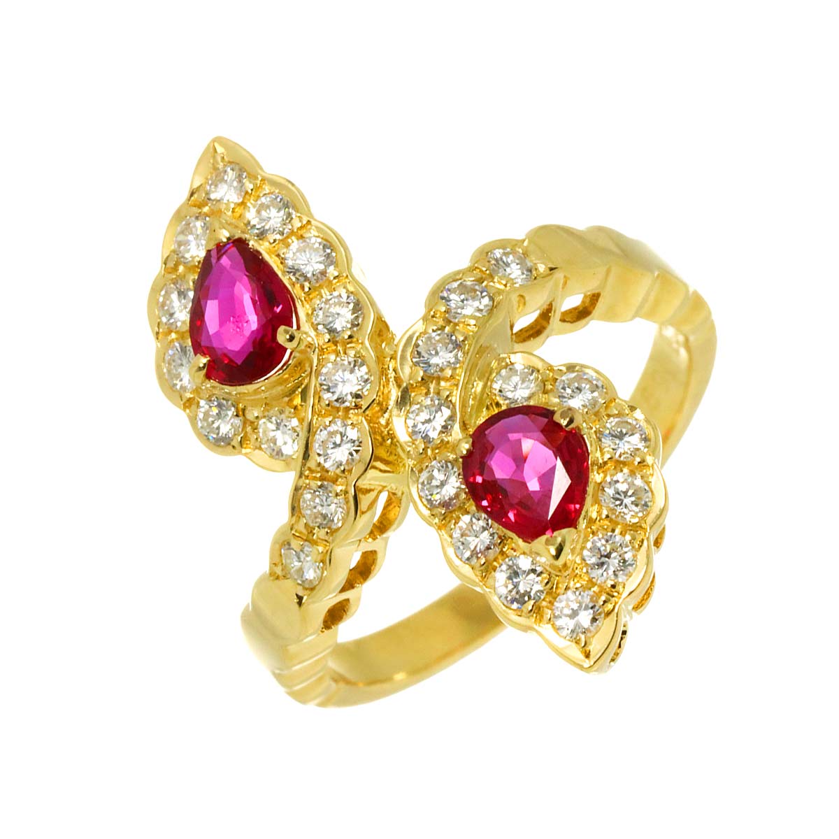 リング 12号 ルビー ダイヤ 0.69ct K18 YG イエローゴールド 750 指輪 Ruby Ring 90308140