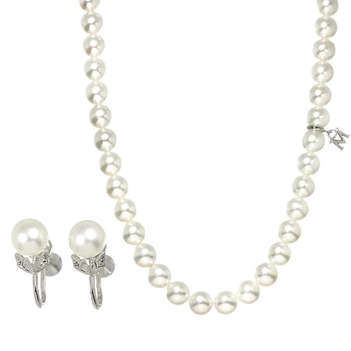 MIKIMOTO アコヤ真珠 6.5-6.0mm ネックレス 43cm イヤリング 2点セット シルバー SV パール ミキモト 90310648