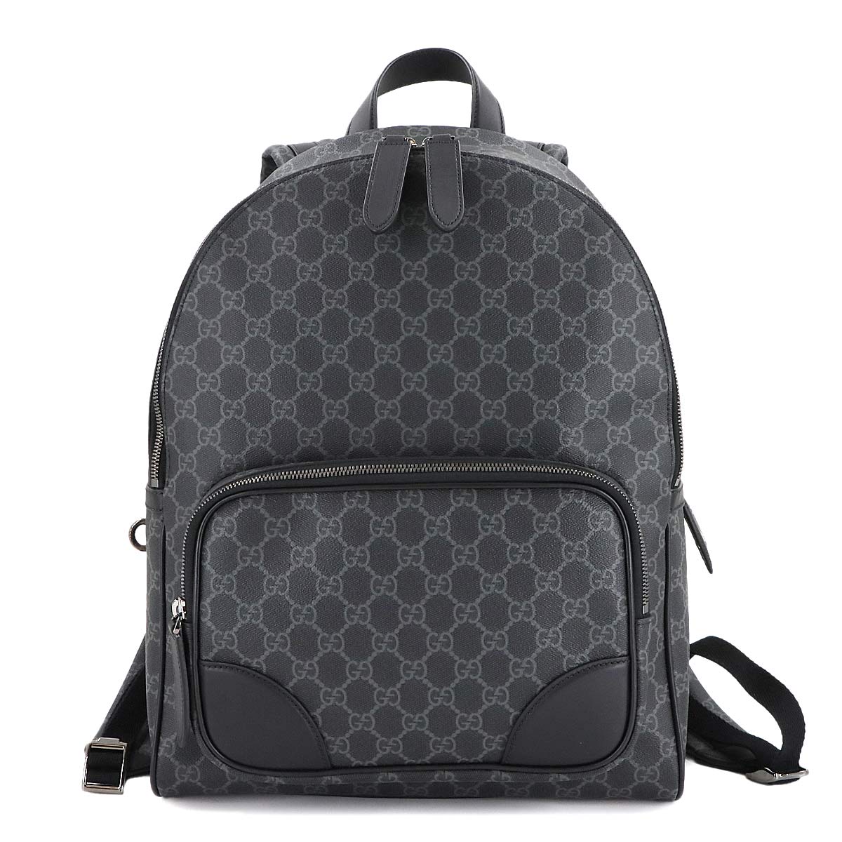 GUCCI GGエンブレム ミディアム バックパック リュックサック ファブリック レザー ブラック 821159 シルバー 金具 GG Emblem Backpack グッチ 90304498