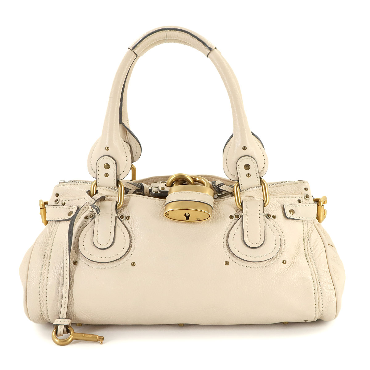 Chloe パディントン ハンド バッグ レザー アイボリー ゴールド シルバー 金具 Paddington Bag クロエ 90306071
