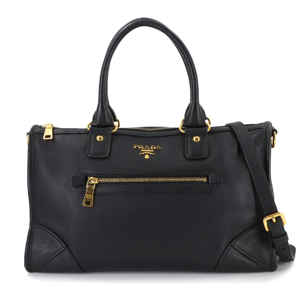 PRADA 2way ハンド ショルダー バッグ レザー ブラック BL0639 ゴールド 金具 Hand Shoulder Bag プラダ 90308472