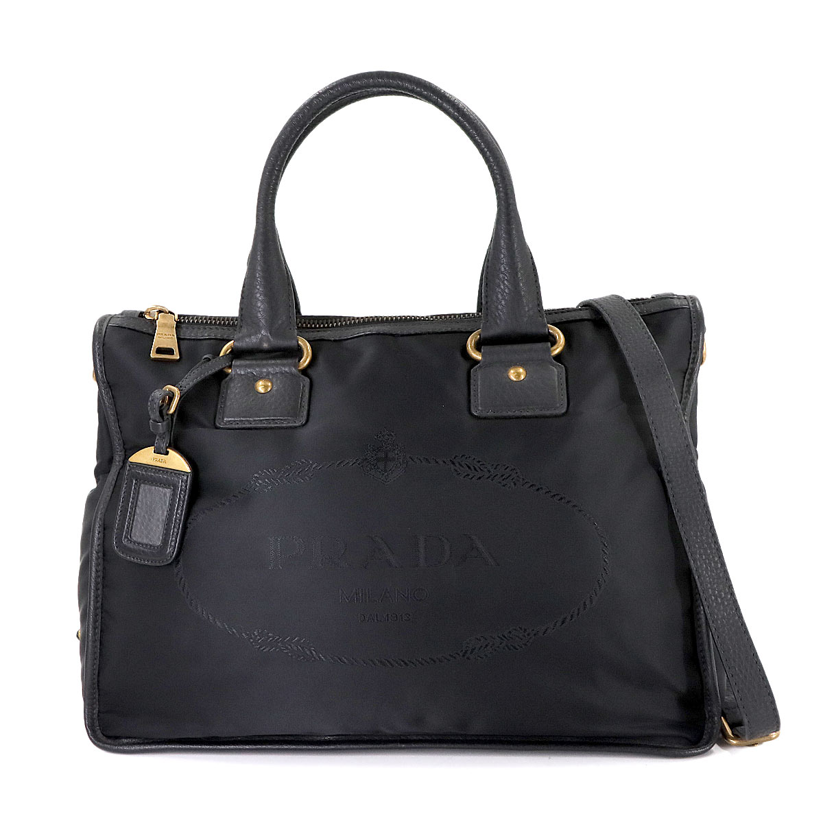 PRADA 2way トート ショルダー バッグ ナイロン レザー ブラック BL0748 Tote Shoulder Bag プラダ 90308519