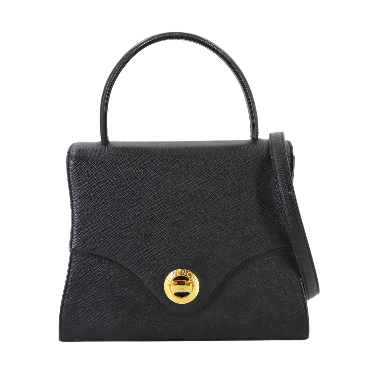 GIVENCHY 2way ハンド ショルダー バッグ レザー ブラック ゴールド 金具 Hand Shoulder Bag ジバンシー 90308548