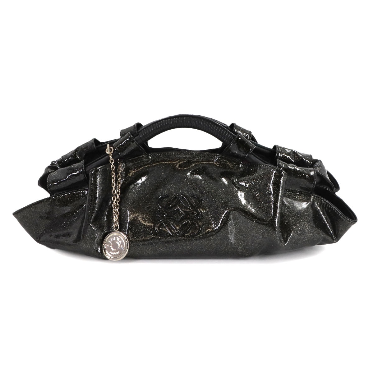 LOEWE ナッパアイレ ハンド バッグ エナメル ブラック ラメ シルバー 金具 Nappa Aire Bag ロエベ 90308611