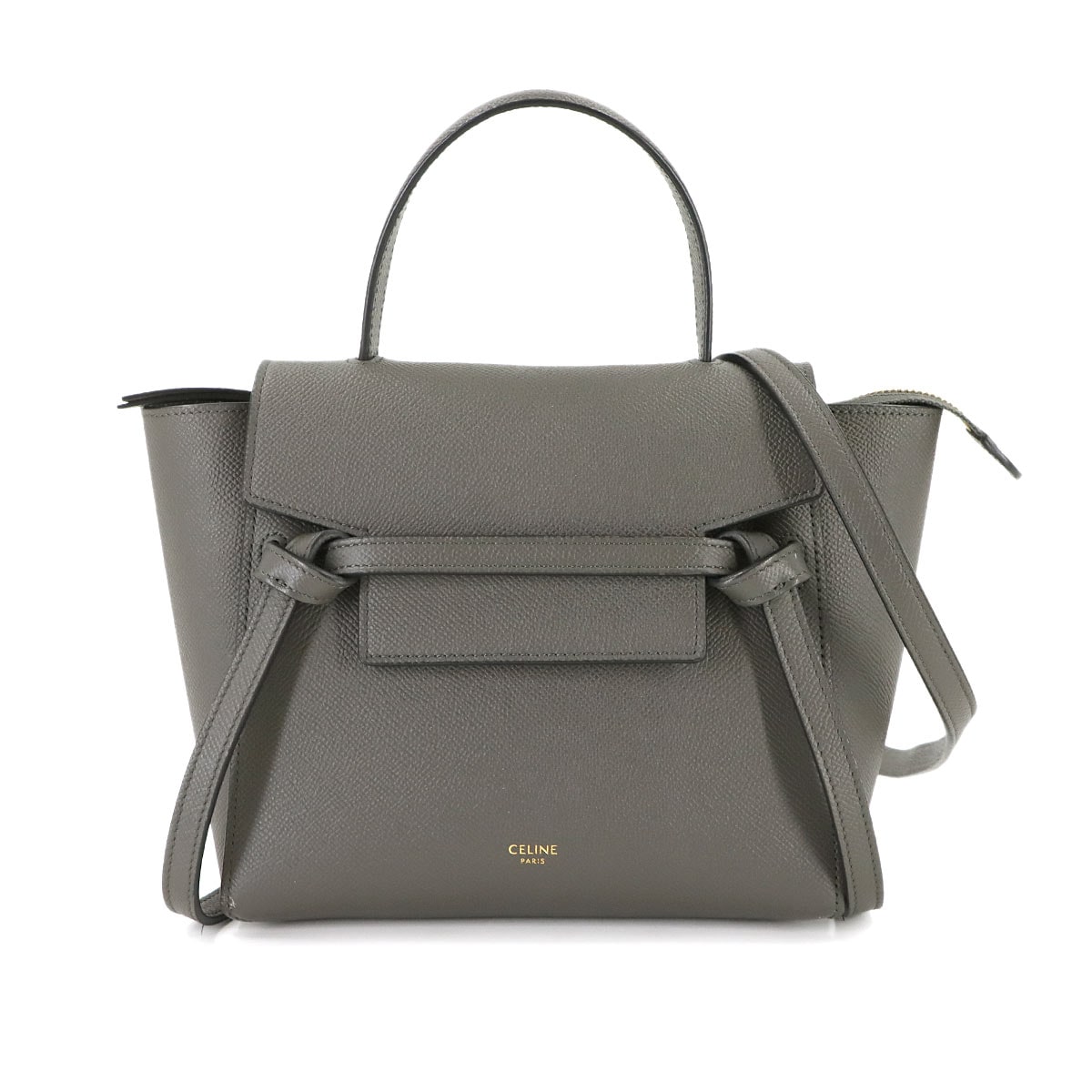 CELINE ベルトバッグ ナノ 2way ハンド ショルダー バッグ レザー グレー 189003 Belt Bag Nano セリーヌ 90309248