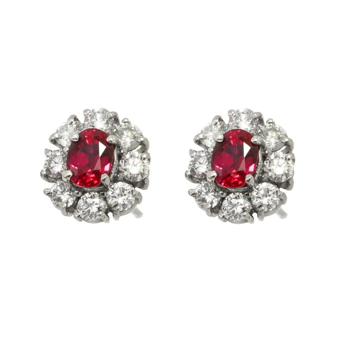 ルビー 0.58ct/0.47ct ダイヤ 0.45ct/0.45ct ピアス Pt プラチナ 【鑑別書付き】 Ruby Earrings Pierced 90309416