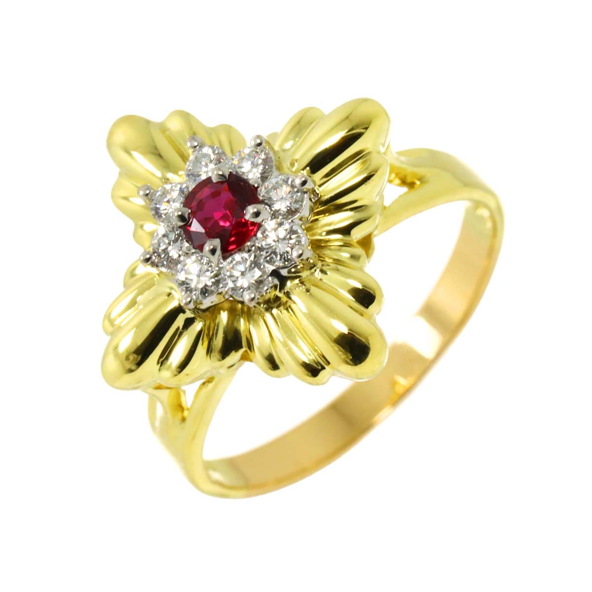 TIFFANY&Co. 17.5号 リング ルビー ダイヤ K18 YG イエローゴールド 750 指輪 Ruby Diamond Ring ティファニー 90306609