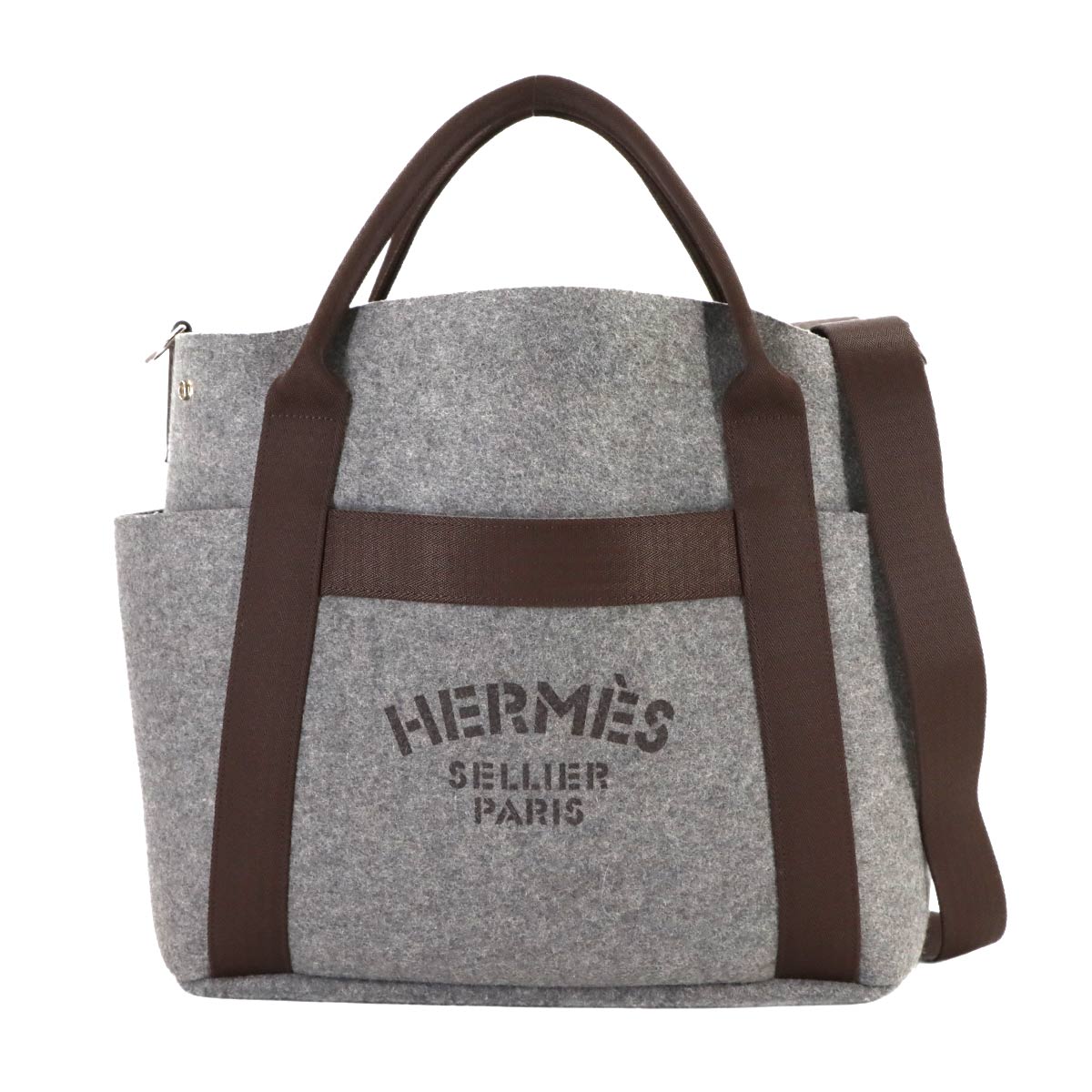 HERMES サック ド パンサージュ グルーム 2way トート ショルダー バッグ フェルト グリモワイヤン ブラウン Y刻印 Sac De Pansage Groom エルメス 90308421