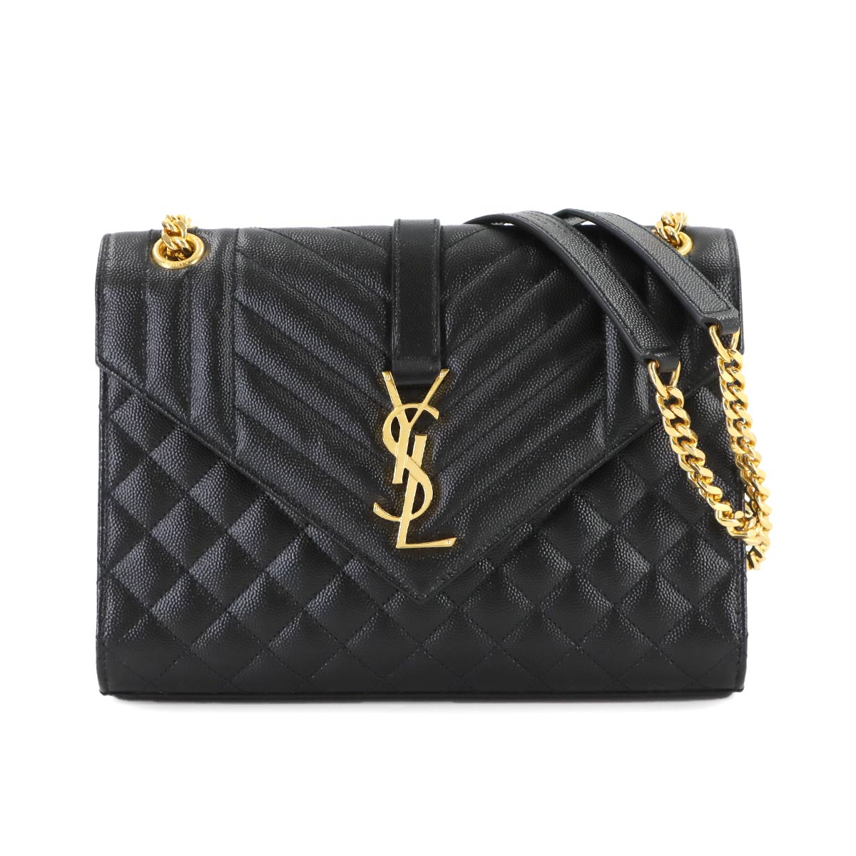 SAINT LAURENT エンヴェロップ ミディアム チェーン ショルダー バッグ レザー ブラック 600185 Envelope Medium Bag サンローラン 90309252