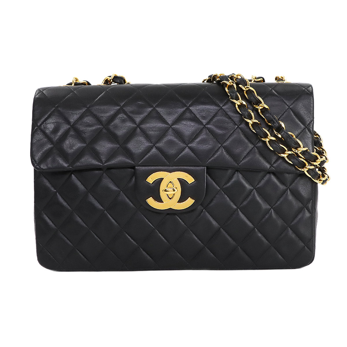 CHANEL デカマト マトラッセ 34 チェーン ショルダー バッグ ラムスキン ブラック A01094 ヴィンテージ ゴールド 金具 Matelasse Bag シャネル 90309307