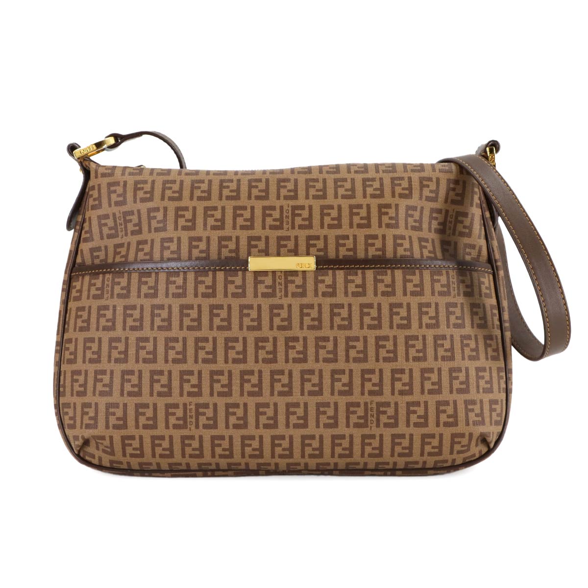 FENDI ズッキーノ ショルダー バッグ PVC レザー ブラウン 8BT206 ゴールド 金具 Zucchino Shoulder Bag フェンディ 90309906