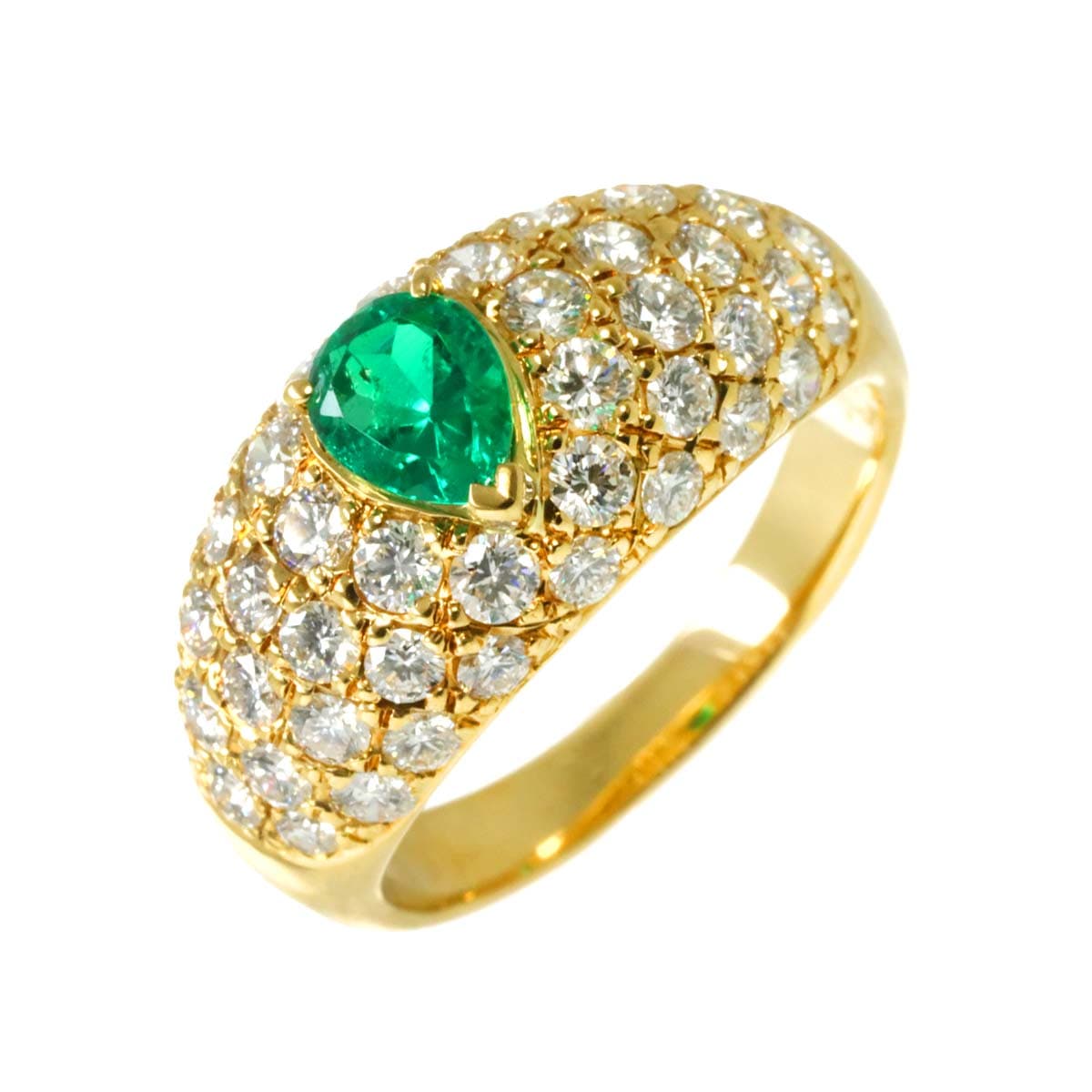 リング 13号 エメラルド 0.57ct ダイヤ 1.48ct K18 YG イエローゴールド 750 指輪 Emerald Ring 90308138