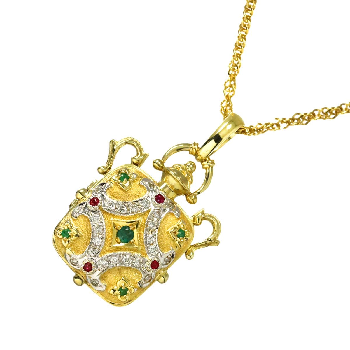ダイヤ 0.36ct ルビー エメラルド ネックレス 50cm K18 YG イエローゴールド 750 Diamond Necklace 90308942