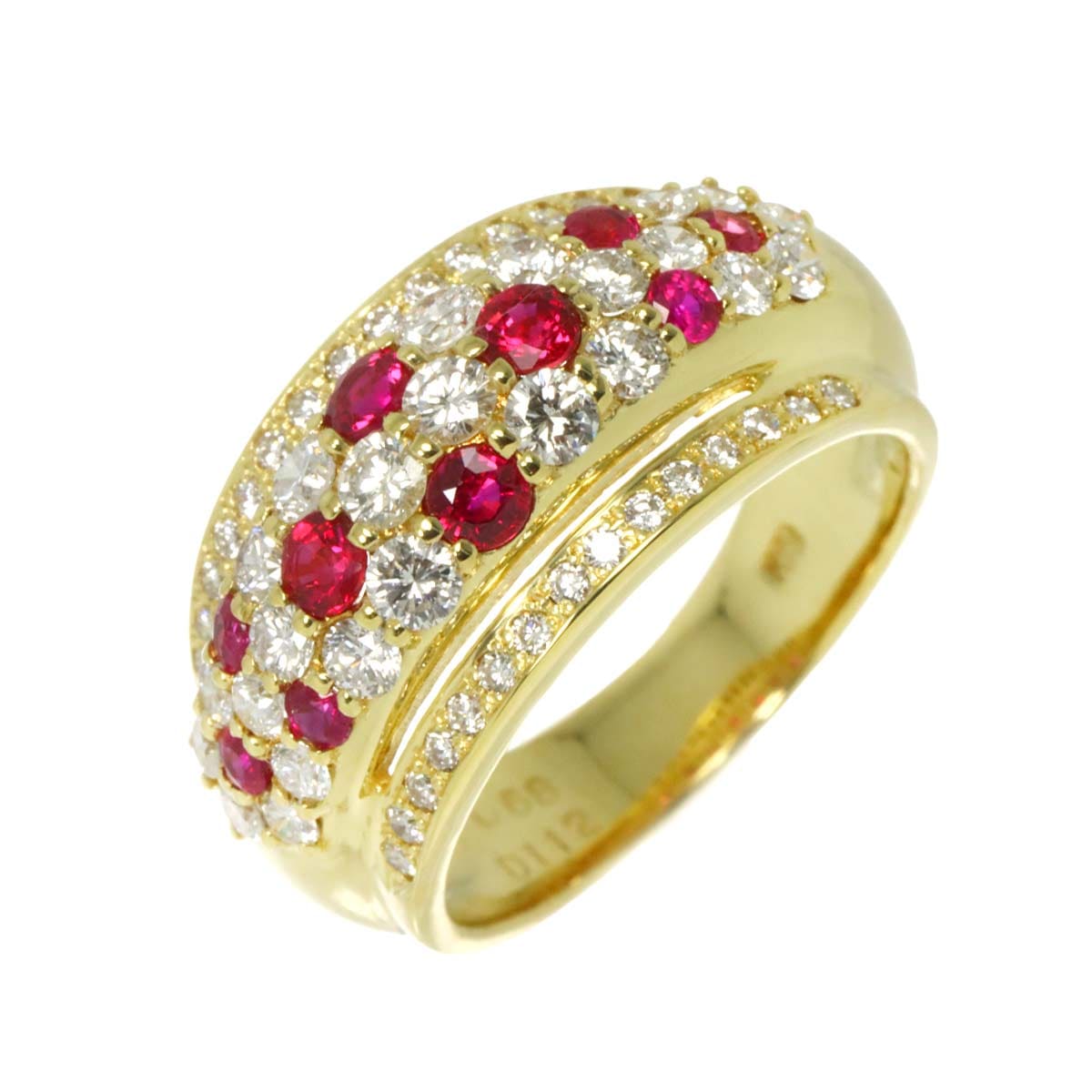 リング 11.5号 ルビー 0.68ct ダイヤ 1.12ct K18 YG イエローゴールド 750 指輪 Ruby Ring 90308948