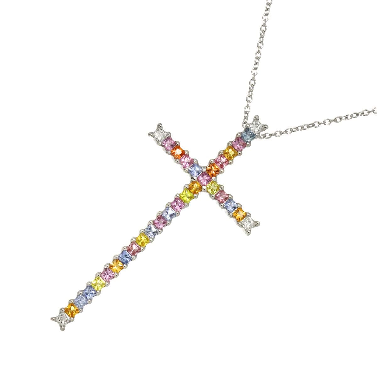 Ponte Vecchio サファイヤ 2.17ct ダイヤ 0.27ct ネックレス 40cm K18 WG 750 クロス Necklace ポンテヴェキオ 90307718