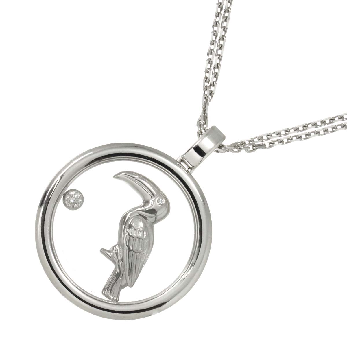 Chopard ハッピー ダイヤ ネックレス 42cm K18 WG 750 鳥 Diamond Necklace ショパール 90308070