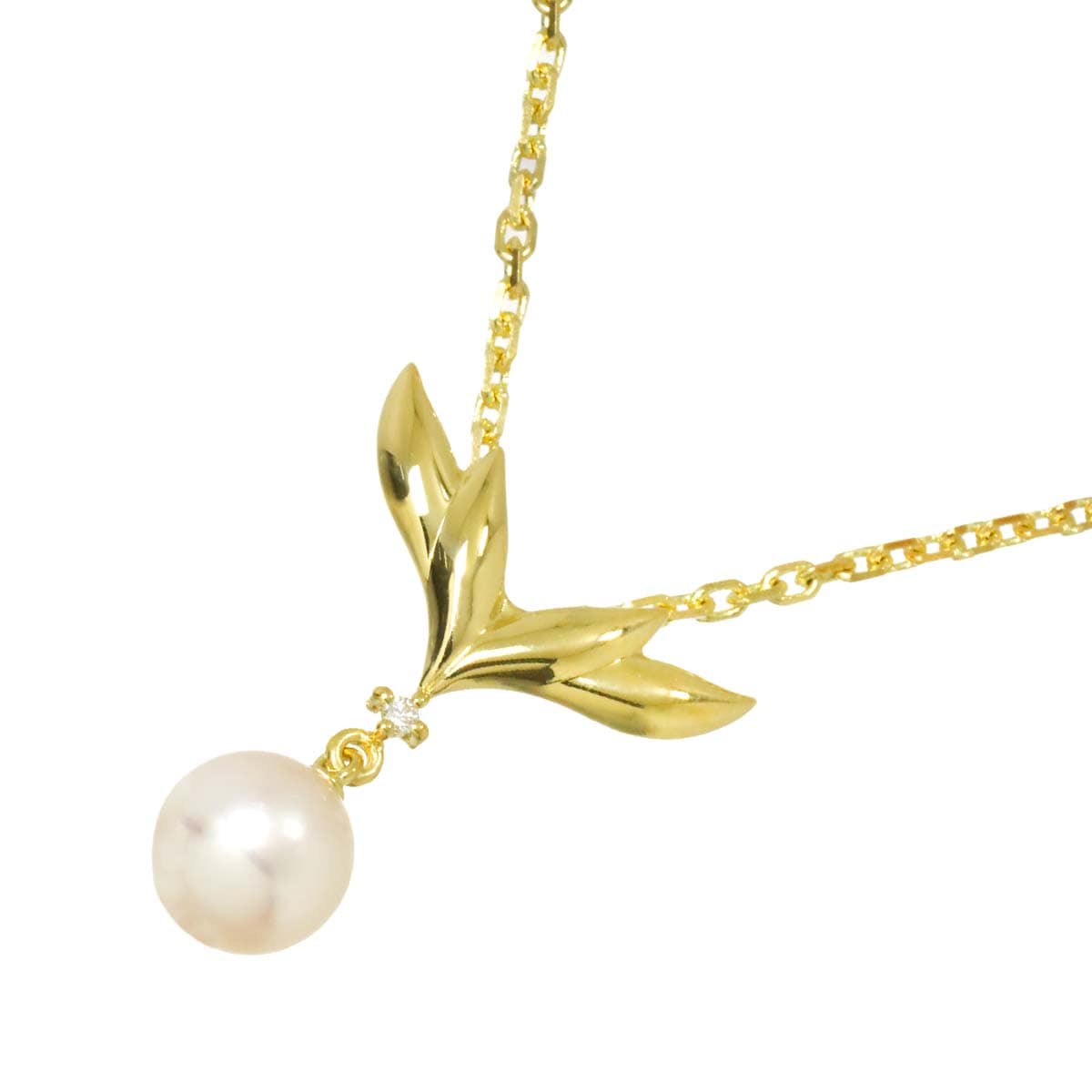 MIKIMOTO アコヤ真珠 7.7mm ダイヤ ネックレス 40cm K18 YG イエローゴールド 750 パール Necklace ミキモト 90310857