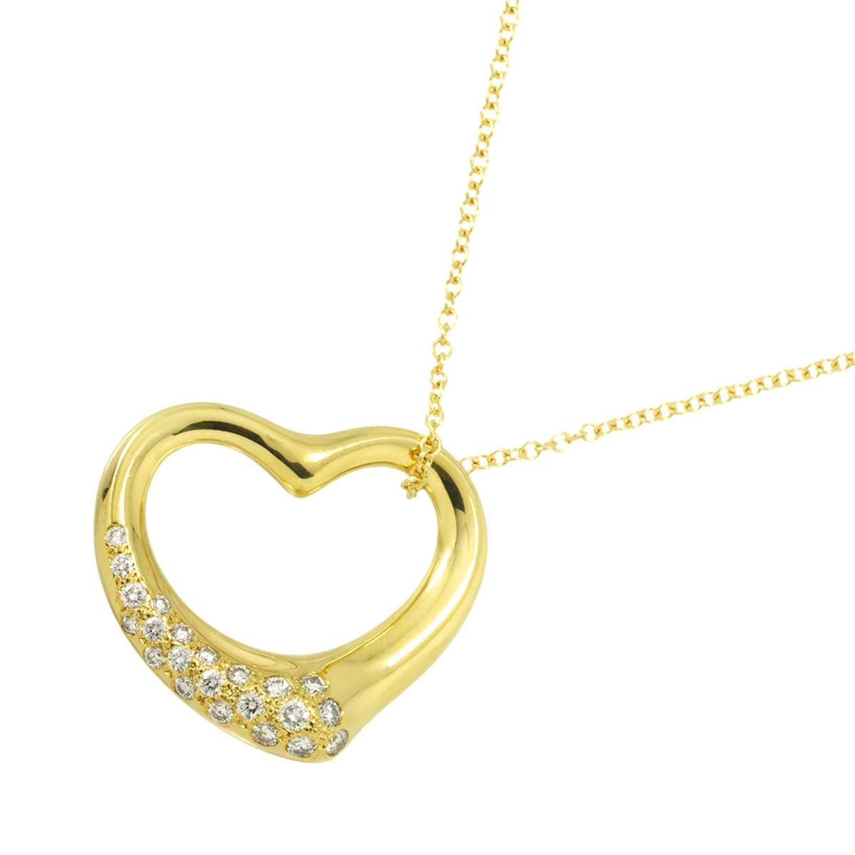 TIFFANY&Co. オープンハート 幅27mm ダイヤ ネックレス 66cm K18 YG イエローゴールド 750 Open Heart Necklace ティファニー 90310896