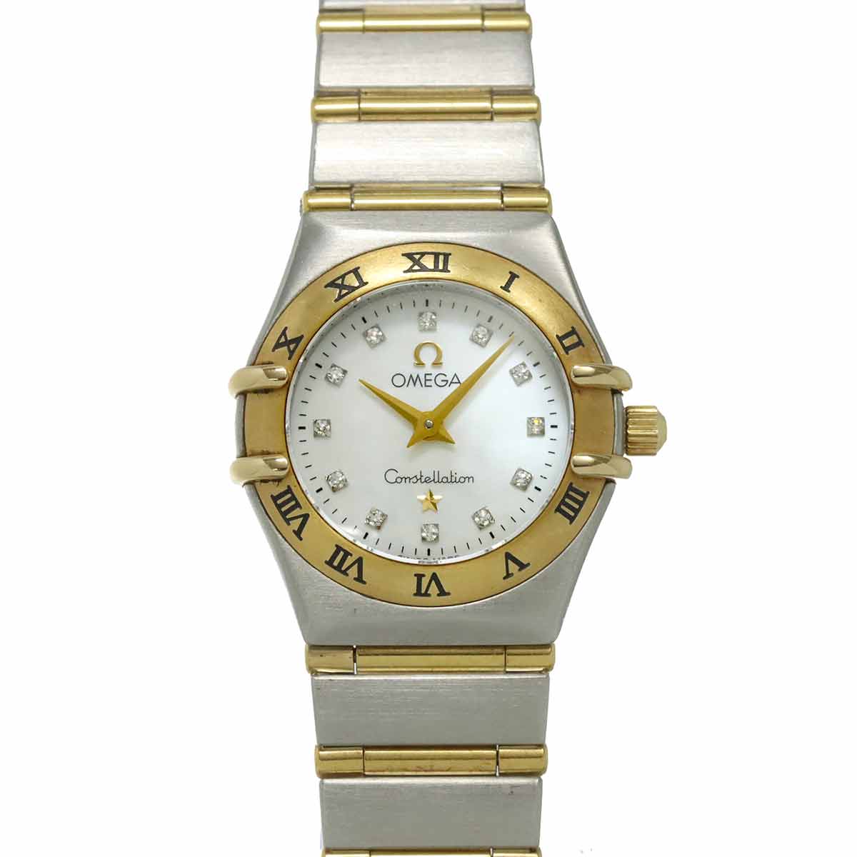 OMEGA コンステレーション ミニ コンビ 1262 75 レディース 腕時計 12P ダイヤ ホワイトシェル YG イエローゴールド クォーツ Constellation オメガ 90312646