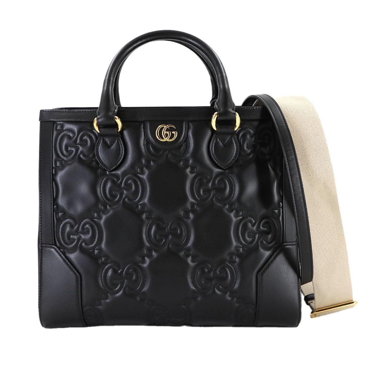 GUCCI GGマトラッセ 2way ハンド ショルダー バッグ レザー ブラック 728236 ゴールド 金具 GG Matelasse Bag グッチ 90309303