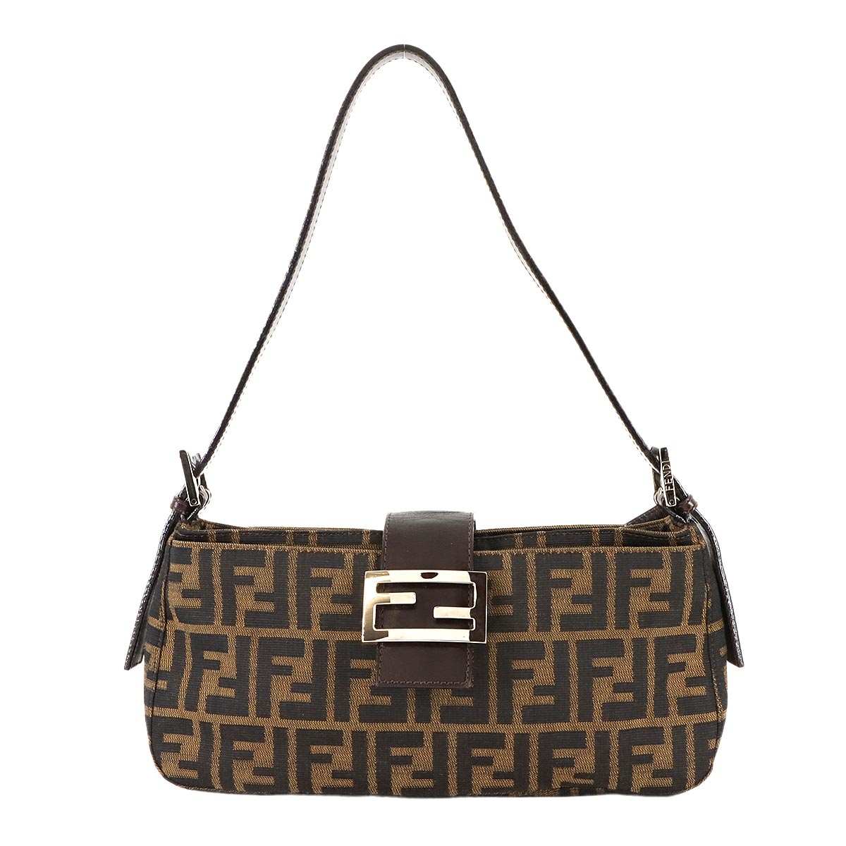 FENDI ズッカ ショルダー バッグ キャンバス レザー ブラウン 26722 シルバー 金具 Zucca Shoulder Bag フェンディ 90309998