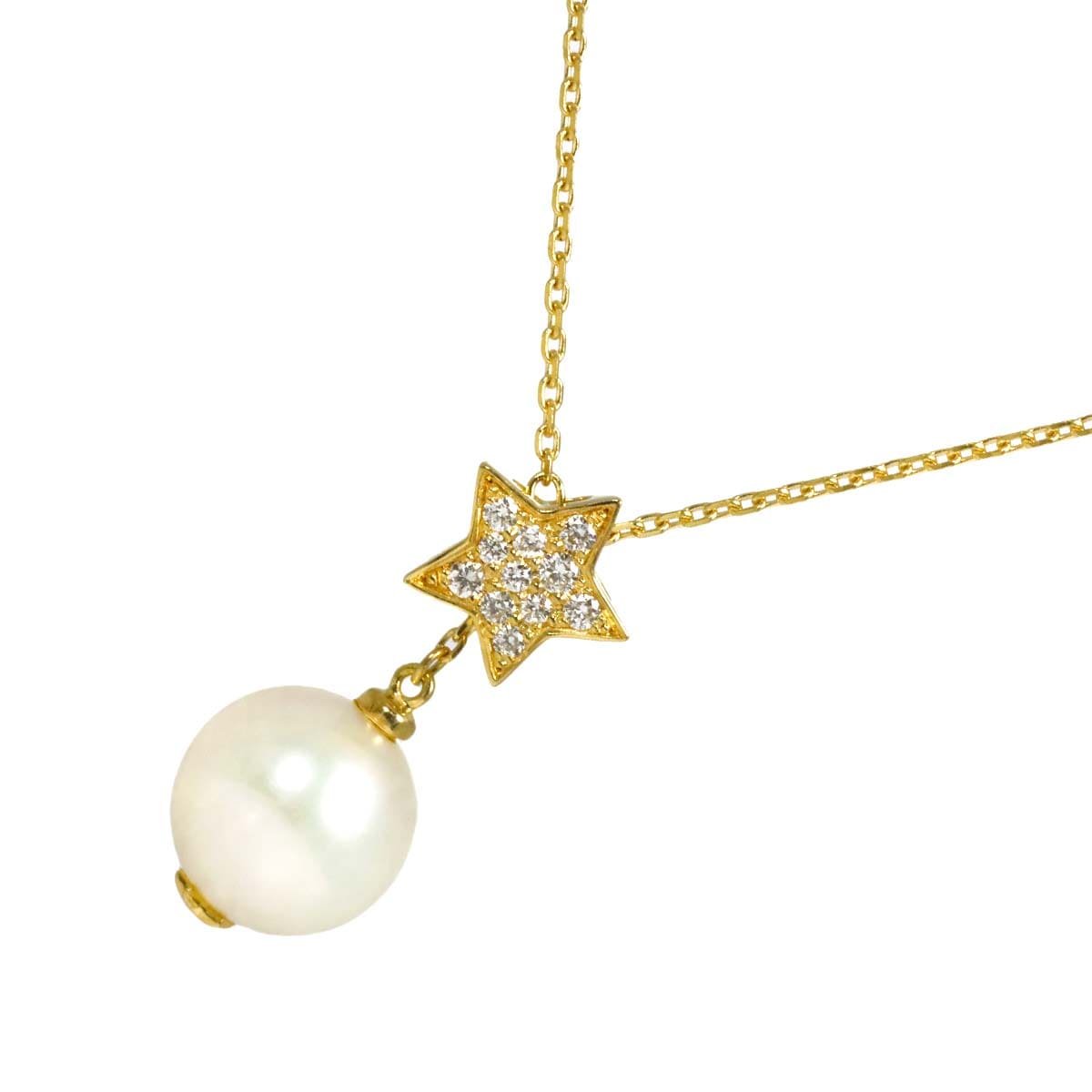 Star Jewelry アコヤ真珠 7.6mm ダイヤ 0.05ct ネックレス 44cm K18 YG イエローゴールド 750 星 Akoya Pearl Necklace スタージュエリー 90310381