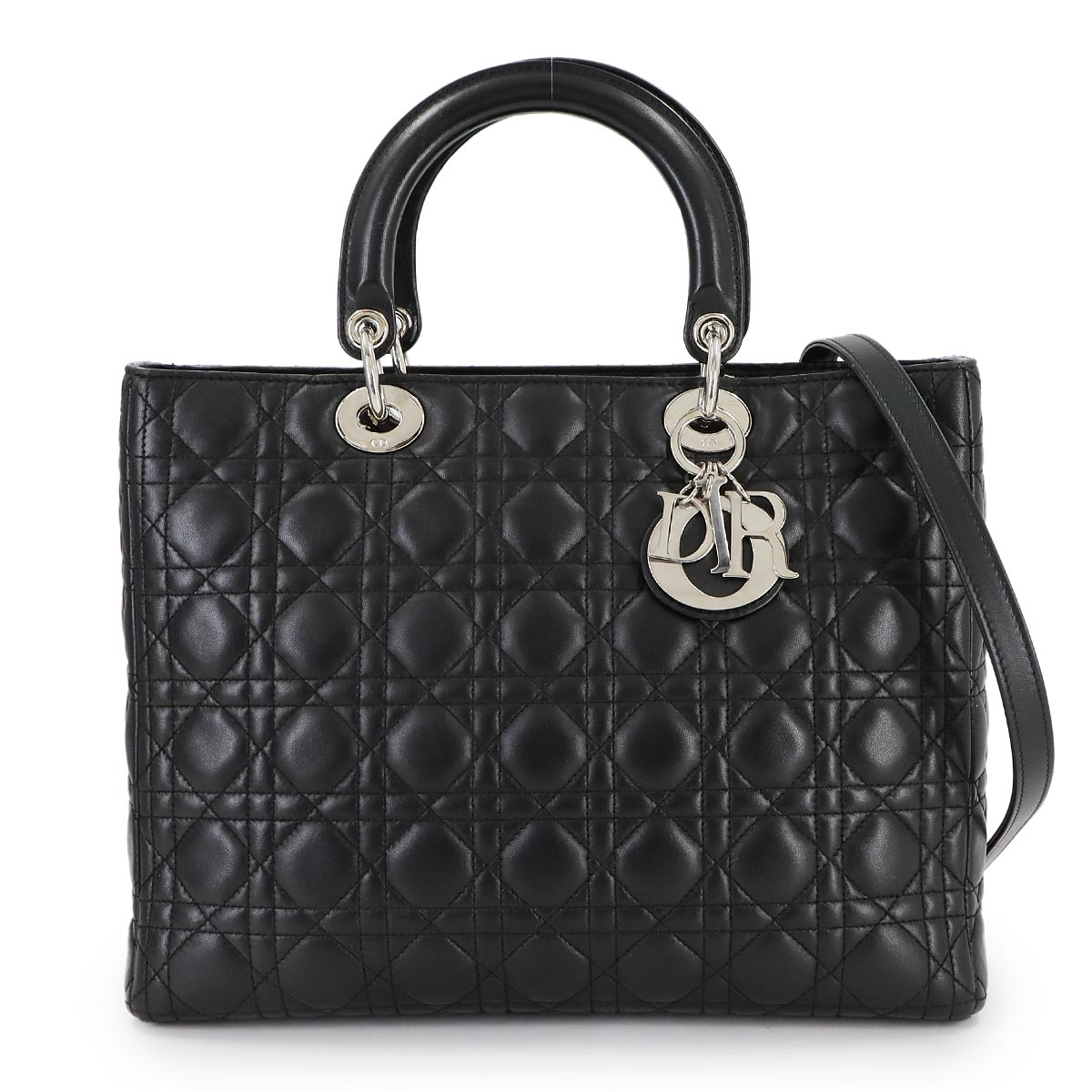 Chiristian Dior カナージュ レディディオール ラージ 2way ハンド ショルダー バッグ レザー ブラック Lady Dior Bag クリスチャン ディオール 90299412