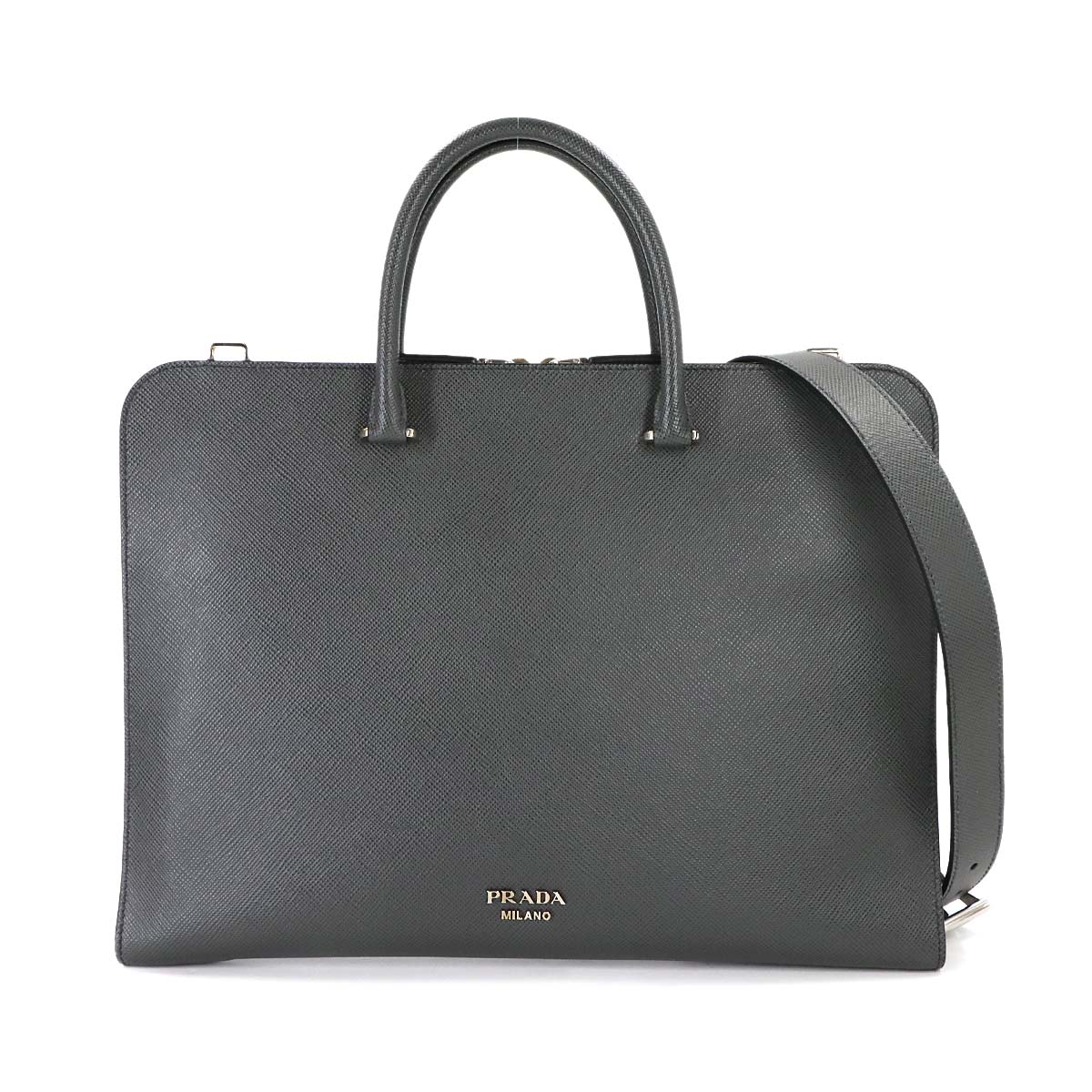 PRADA ブリーフケース 2way ビジネス ショルダー バッグ サフィアーノレザー グレー 2VN006 Briefcase プラダ 90309298